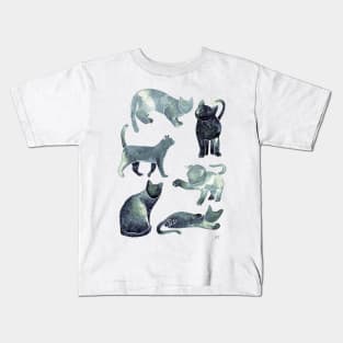 Galaxy Cats Pattern - Gray Kids T-Shirt